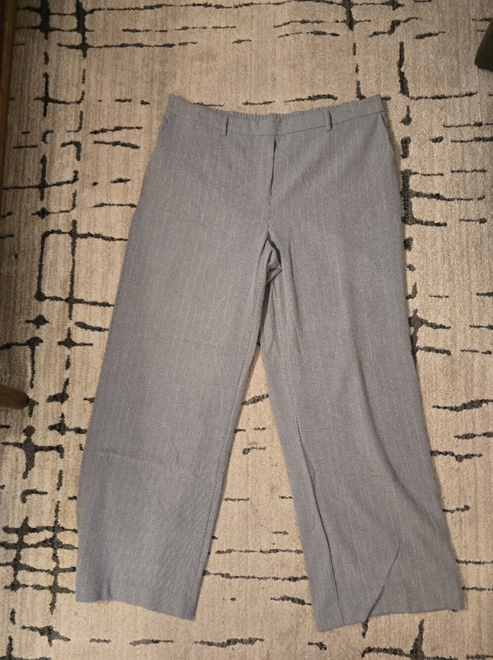 Wide Leg Pinstripe Dress Pants in Light Gray